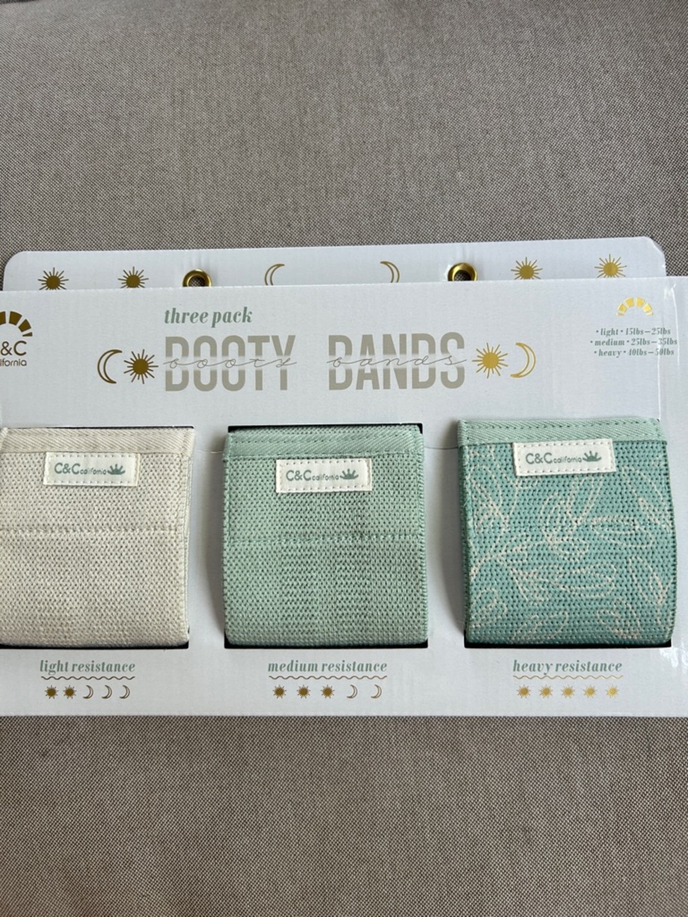 C&C California Three-Pack Fabric Booty Bands in Cream and Mint Greens